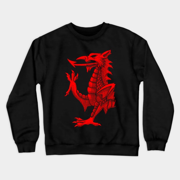 Welsh Dragon - Red Hatching Crewneck Sweatshirt by GAz